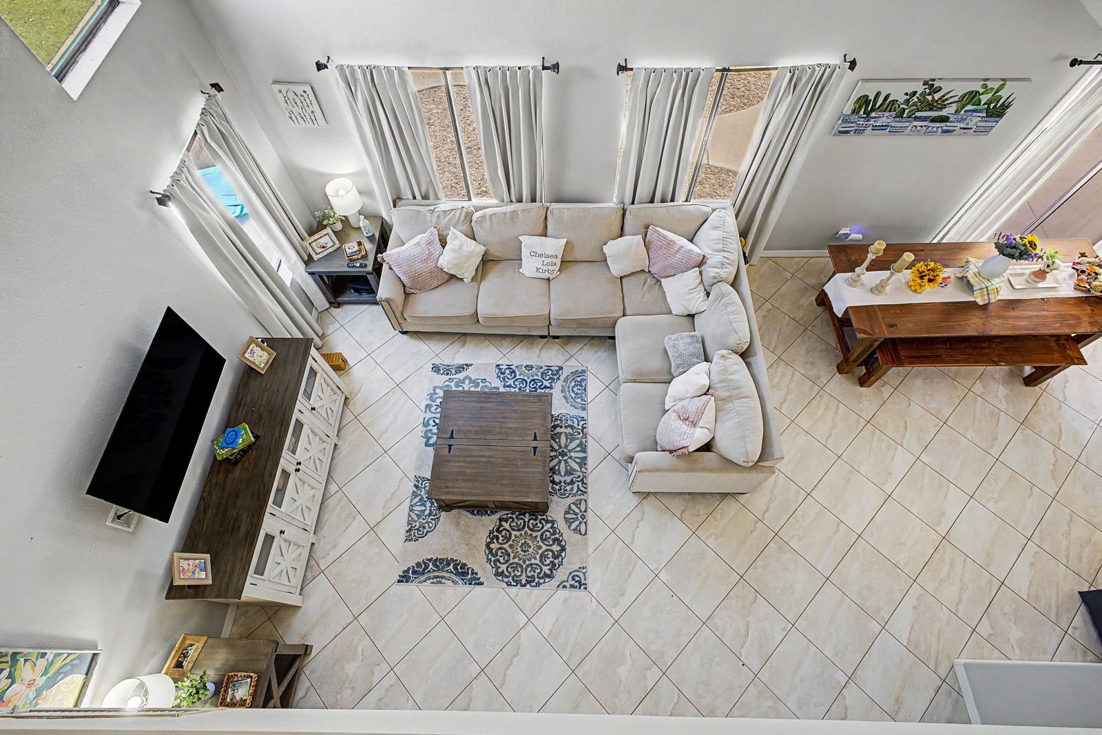 View of the living room from the upstairs loft