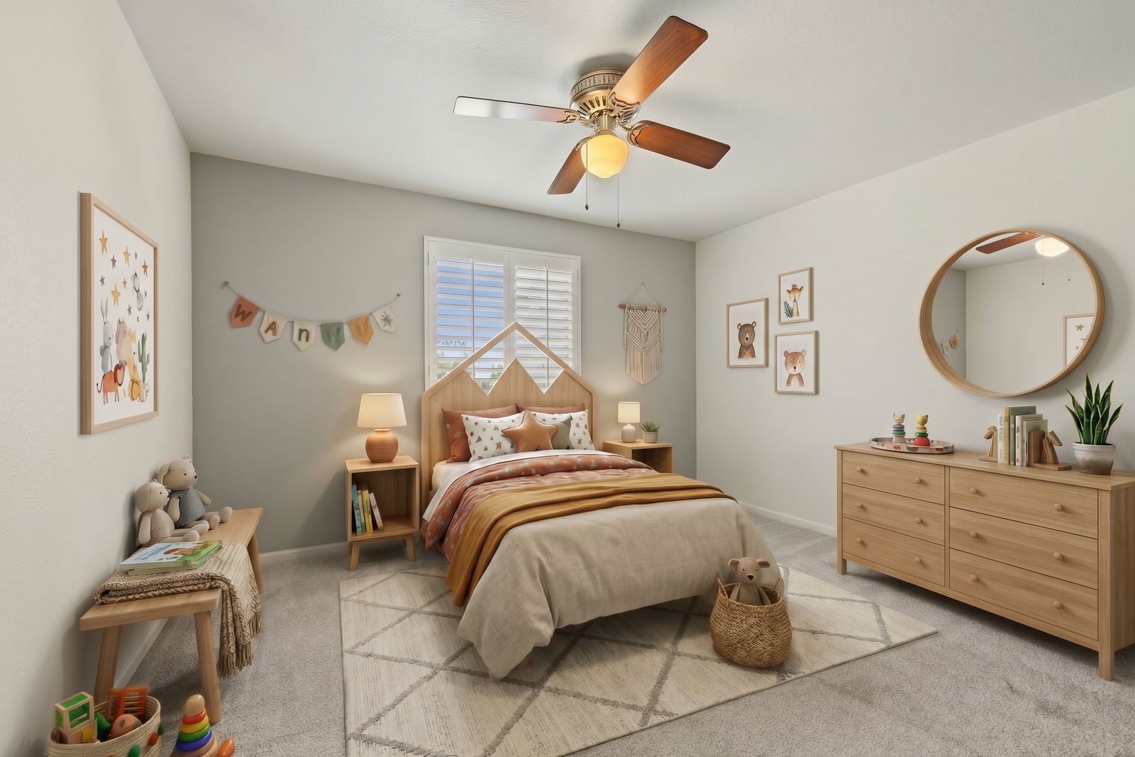 Bedroom, virtually staged as a child's room