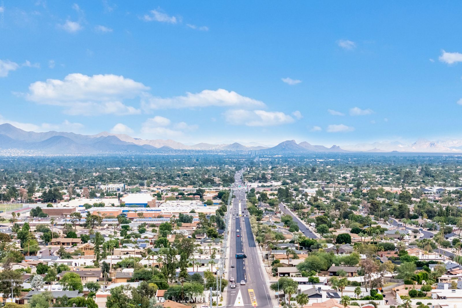 Aerial view toward the McDowell Mountains