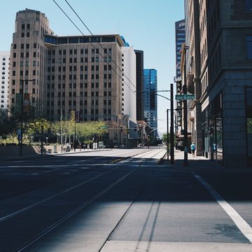 Downtown Phoenix street and light rail line